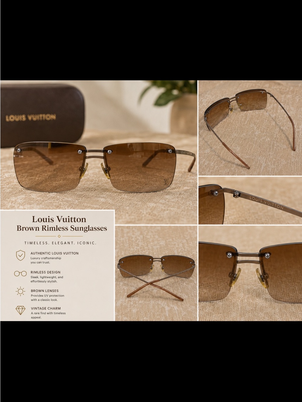 Brown Rimless Sunglasses Louis Vuitton- price represents age